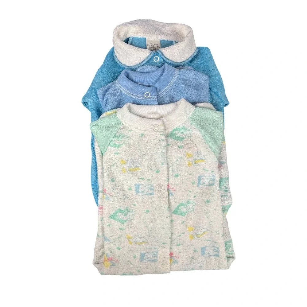 Vintage Baby Sleeper Pajamas Terry Cloth Retro Nursery‎ Decor Boy Bundle Romper
